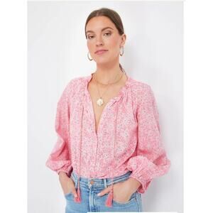 Emerson Fry India Collection Bardot Blouse Pink Crocus Floral Cotton Boho Top XS